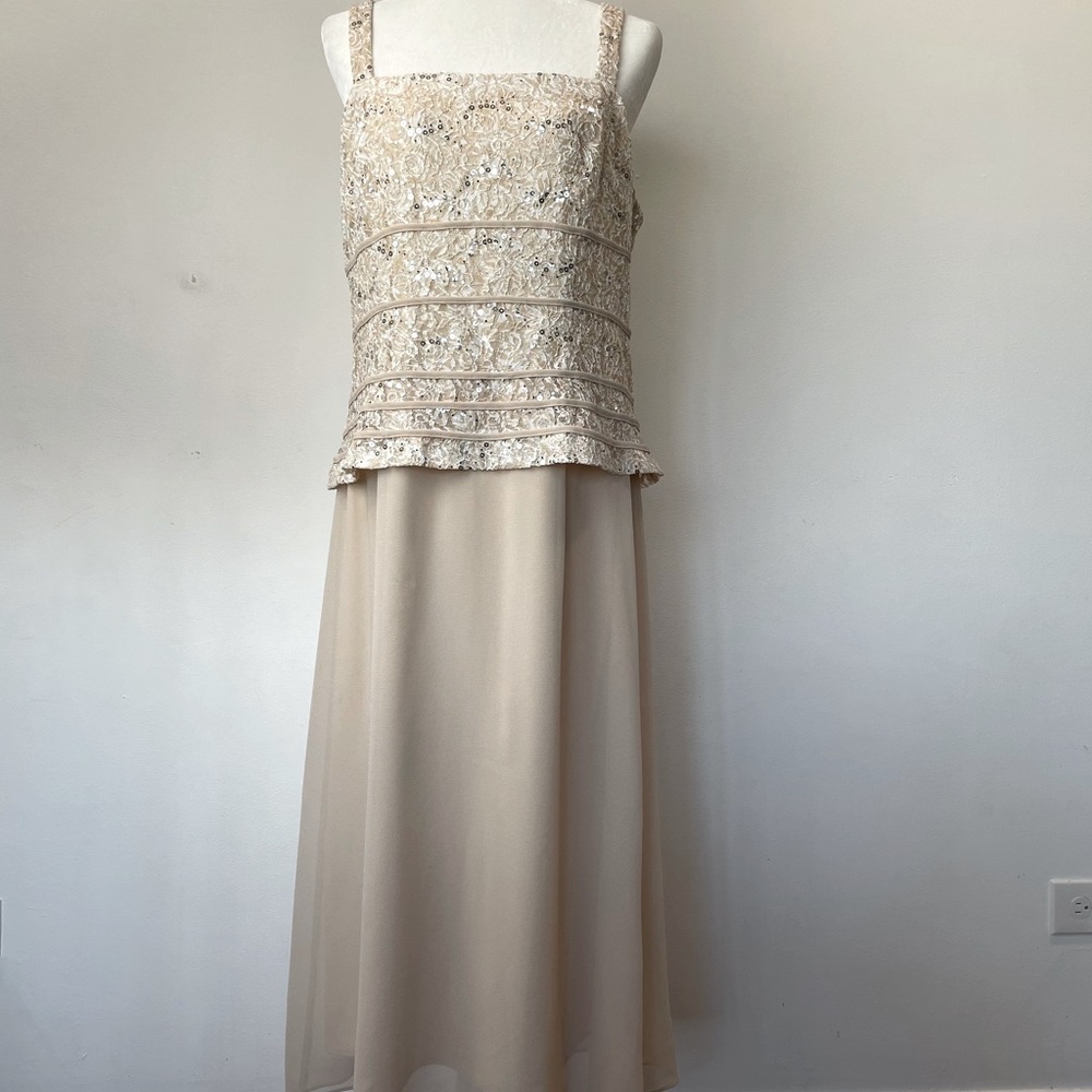 Alex Evenings Womens Lace Sequins Floral Crochet Sleeveless Formal Gown Size 16